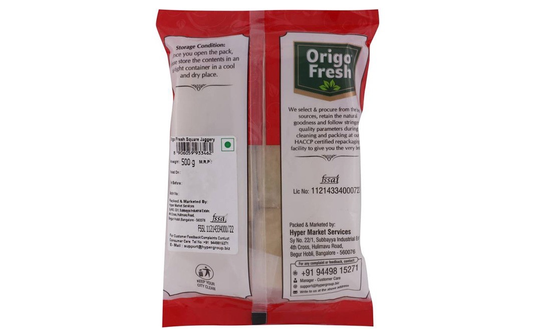 Origo Fresh Square Jaggery    Pack  500 grams